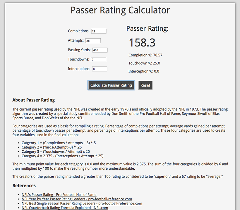Passer Rating Calculator