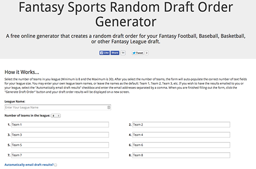 Fantasy Sports Random Draft Order Generator image